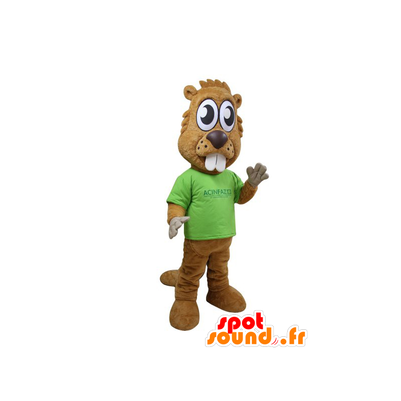 Brown beaver mascot with big teeth and big eyes - MASFR032150 - Beaver mascots