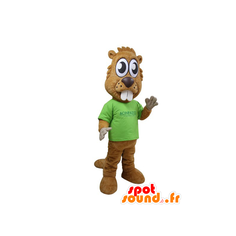 Bruine bever mascotte met grote tanden en grote ogen - MASFR032150 - Beaver Mascot