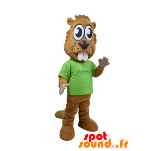 Brown beaver mascot with big teeth and big eyes - MASFR032150 - Beaver mascots