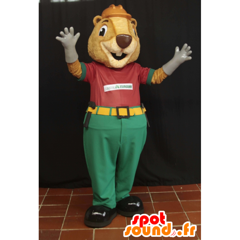 Beige beaver mascot worker held - MASFR032151 - Beaver mascots