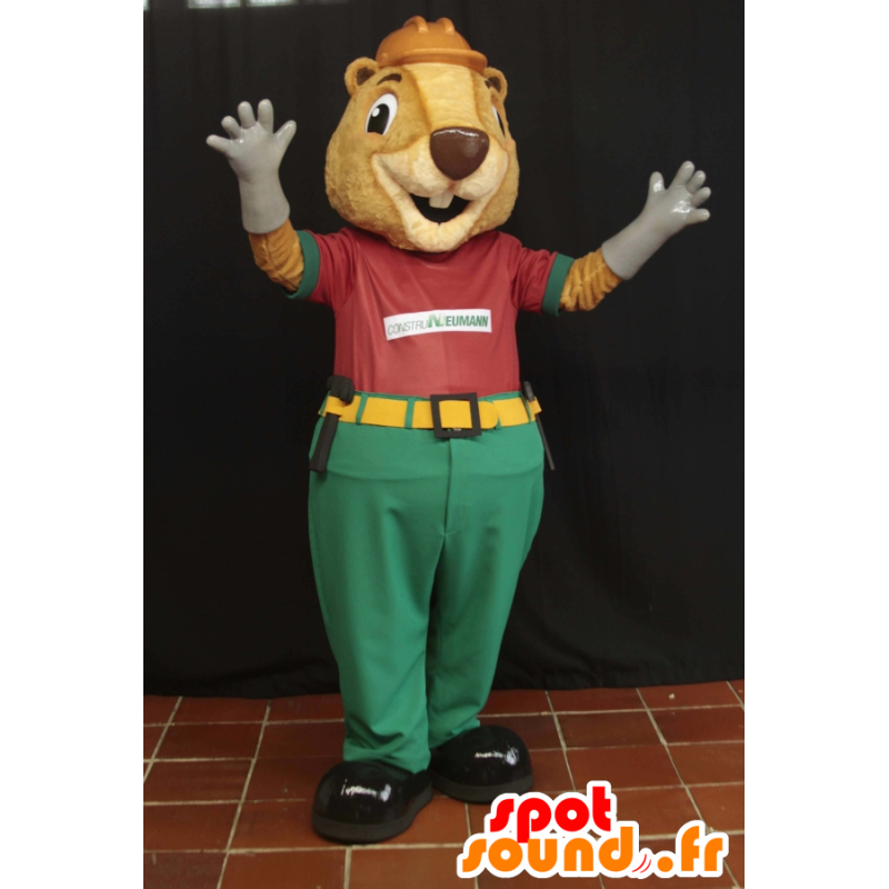 Beige bever mascotte werknemer gehouden - MASFR032151 - Beaver Mascot