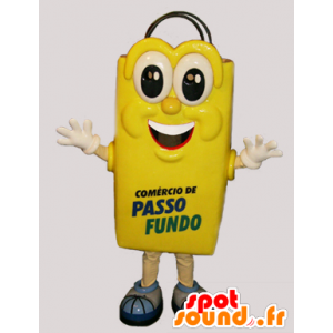 Mascotte gele boodschappentas en joviale reus - MASFR032156 - mascottes objecten