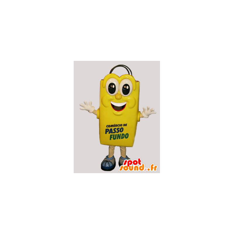 Mascotte gele boodschappentas en joviale reus - MASFR032156 - mascottes objecten