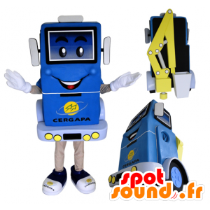Maskot godshiss, blå och gul - Spotsound maskot