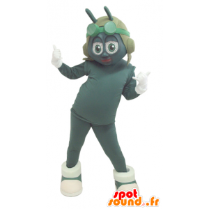 Mascot groen en wit insect met een vliegende helm - MASFR032166 - mascottes Insect