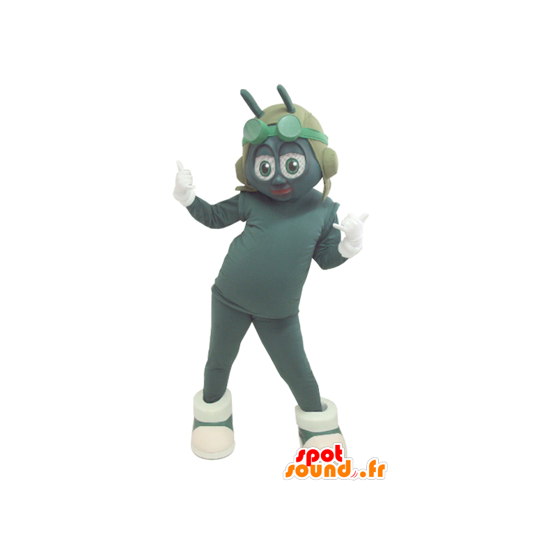 Mascot grün und weiß Insekt mit einem fliegenden Helm - MASFR032166 - Maskottchen Insekt