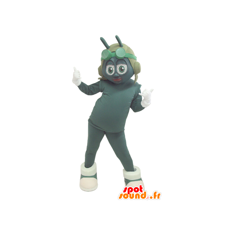 Mascot groen en wit insect met een vliegende helm - MASFR032166 - mascottes Insect