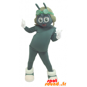 Maskot zelená a bílá hmyzu s létajícím přilbou - MASFR032166 - maskoti Insect