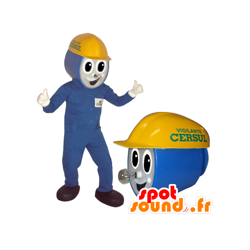 Elektriker Maskottchen, Arbeiter in blauen Outfit - MASFR032167 - Menschliche Maskottchen