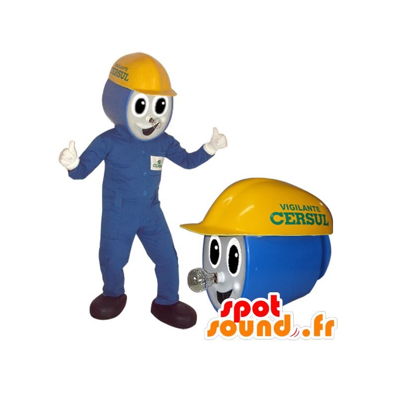 Elektrikermaskot, arbetare i blå dräkt - Spotsound maskot