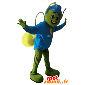 Mascot inseto verde e amarela com um capacete azul - MASFR032168 - mascotes Insect