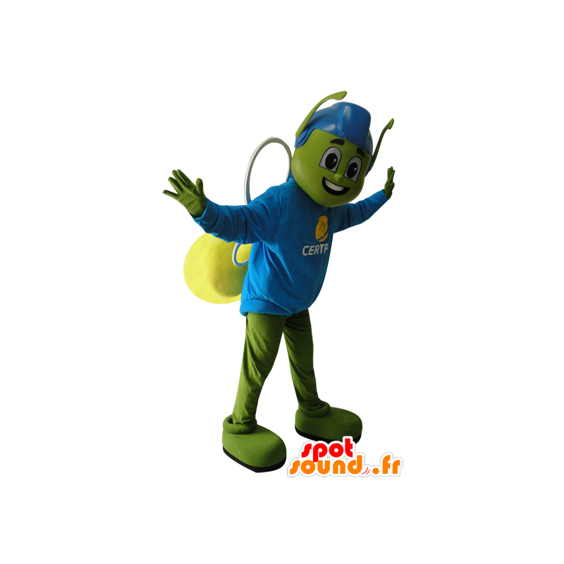 Mascot insecto verde y amarillo con casco azul - MASFR032168 - Insecto de mascotas