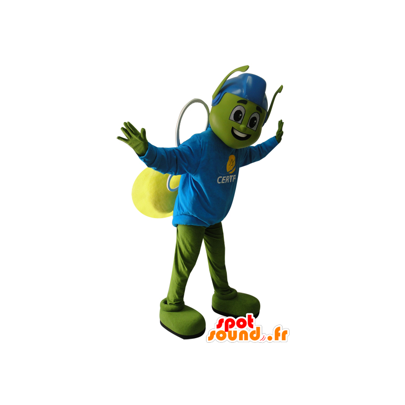 Mascotte d'insecte vert et jaune avec un casque bleu - MASFR032168 - Mascottes Insecte