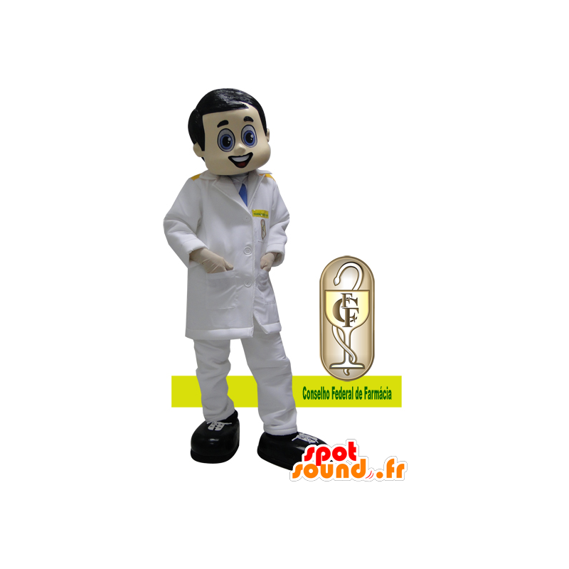 Médico mascote vestida com um casaco branco - MASFR032169 - Mascotes homem