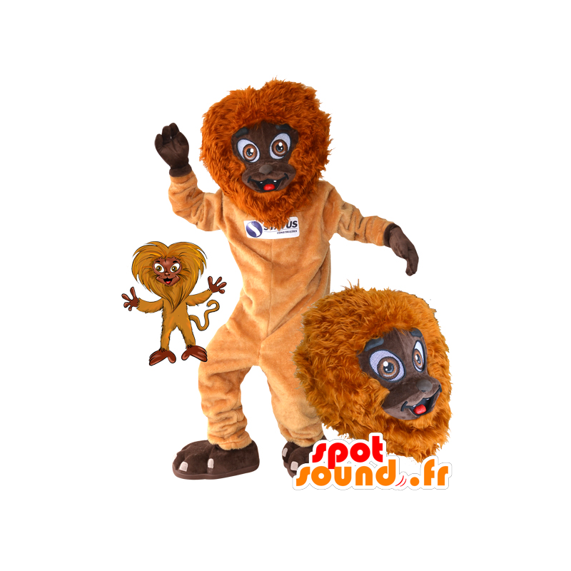 Oranssi apina maskotti ja ruskean, pörröinen ja hauska - MASFR032173 - monkey Maskotteja
