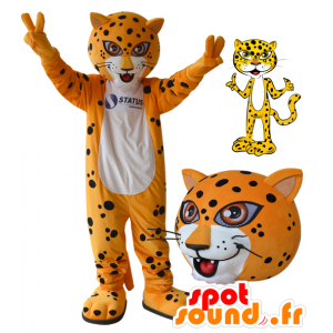 Mascotte de tigre, de léopard orange, blanc et noir - MASFR032174 - Mascottes Tigre