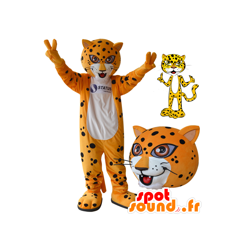 Mascotte de tigre, de léopard orange, blanc et noir - MASFR032174 - Mascottes Tigre