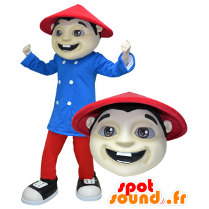 Mascotte gekleed Aziatische man in rood en blauw - MASFR032176 - man Mascottes