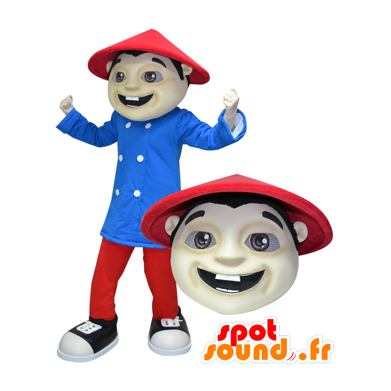 Mascotte gekleed Aziatische man in rood en blauw - MASFR032176 - man Mascottes