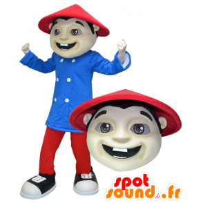 Maskot oblečený asijské muž v červené a modré - MASFR032176 - Man Maskoti