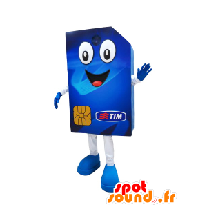 Mascot Blue SIM card giant and jovial - MASFR032178 - Mascottes de téléphone