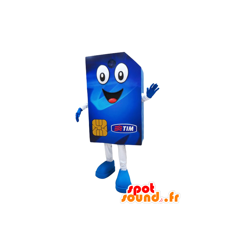 Mascote azul SIM gigante cartão e alegre - MASFR032178 - telefones mascotes