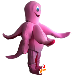 Mascot lyserød og rød blæksprutte, sjov og smilende - Spotsound