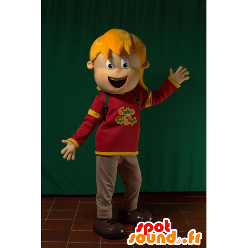 Maskot blond pige, meget smilende - Spotsound maskot kostume