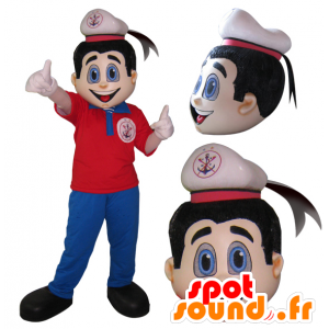 Mascotte de marin, de matelot en tenue rouge et bleue - MASFR032186 - Mascottes Humaines