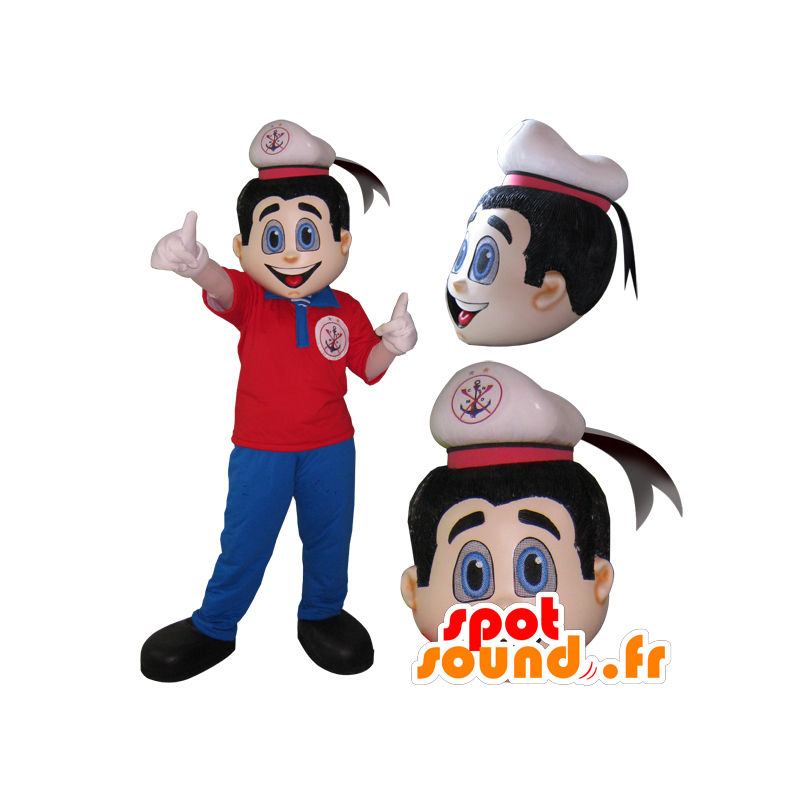 Mascotte de marin, de matelot en tenue rouge et bleue - MASFR032186 - Mascottes Humaines