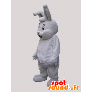 Mascotte de gros lapin gris et blanc, avec une couche - MASFR032193 - Mascotte de lapins