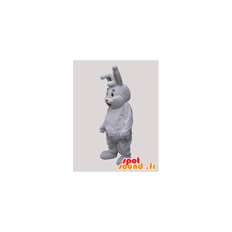 Mascotte de gros lapin gris et blanc, avec une couche - MASFR032193 - Mascotte de lapins