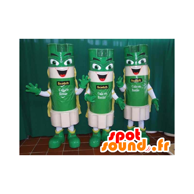 3 maskotter med grønne og hvide limpinde - Spotsound maskot