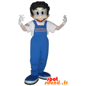 Menino mascote vestido em macacões azuis - MASFR032197 - Mascotes Boys and Girls