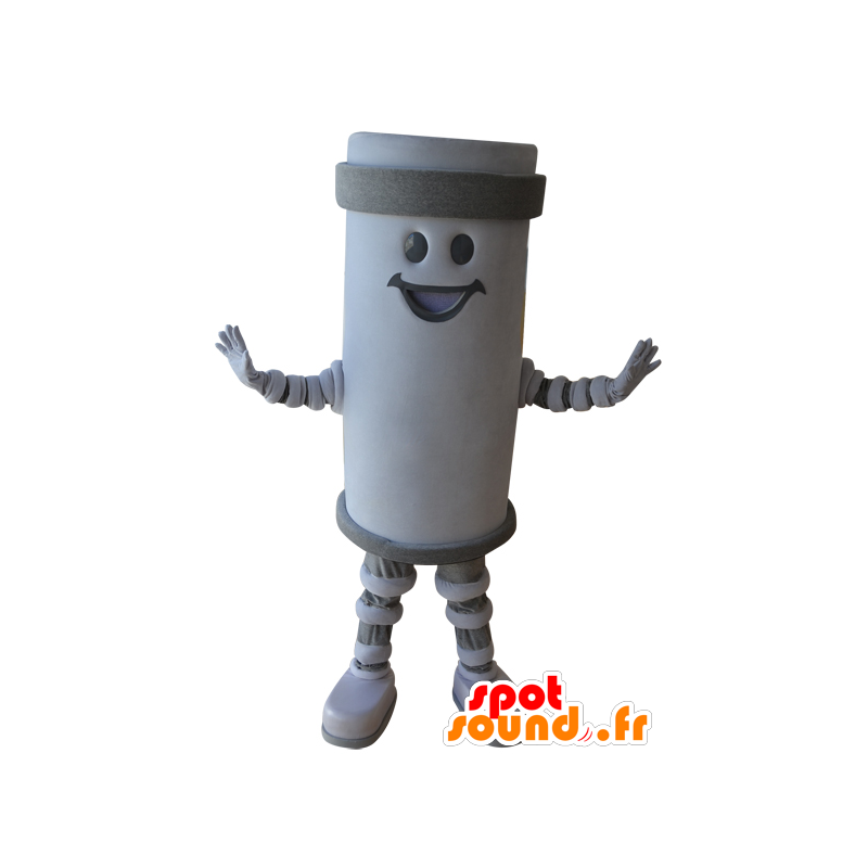 Mascote da bateria gigante, branco e cinza, sorrindo - MASFR032207 - objetos mascotes