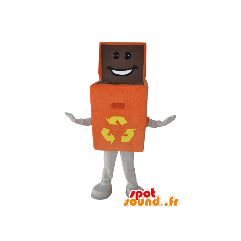 Mascotte de boite orange. Mascotte de benne à recycler - MASFR032208 - Mascottes d'objets