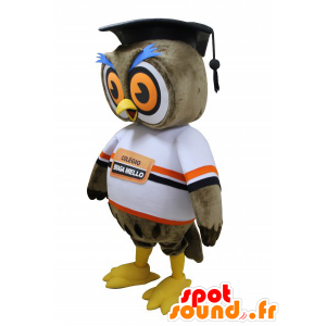 Brown Owl Mascot with a toque of new graduate - MASFR032212 - Mascot of birds