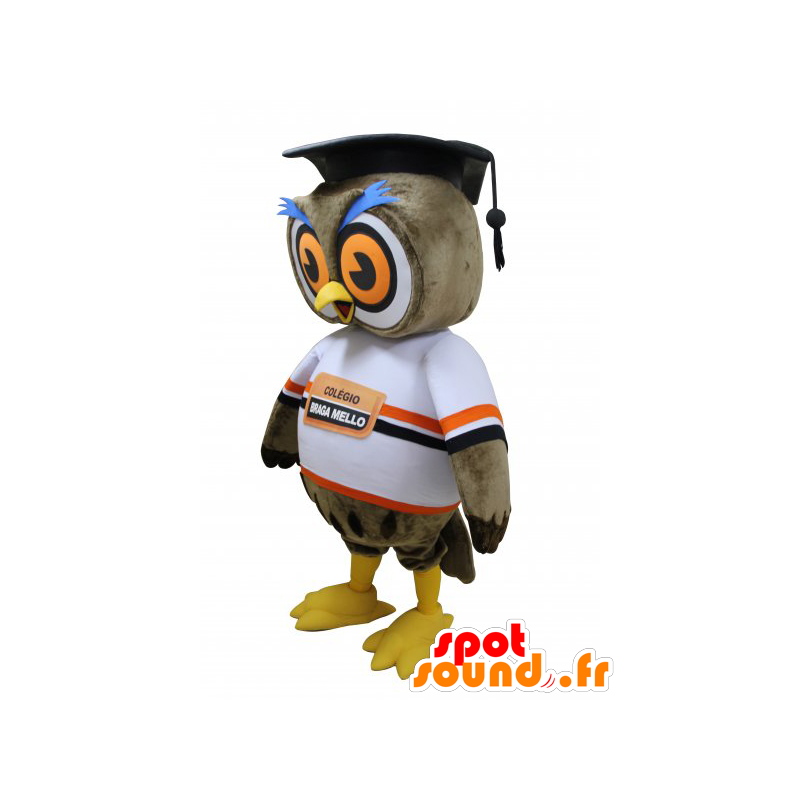 Mascotte de hibou marron avec une toque de nouveau diplômé - MASFR032212 - Mascotte d'oiseaux