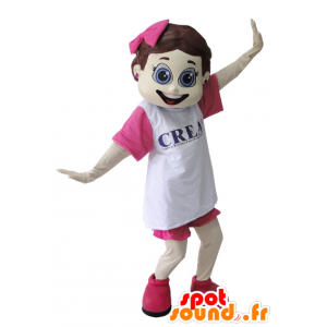 Flirterig meisje mascotte, gekleed in roze en wit - MASFR032213 - Mascottes Boys and Girls