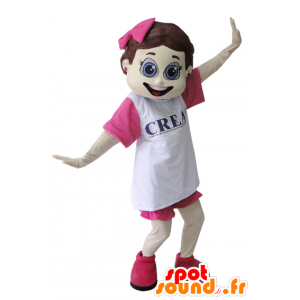 Koketní dívka maskot oblečený v růžové a bílé - MASFR032213 - Maskoti chlapci a dívky