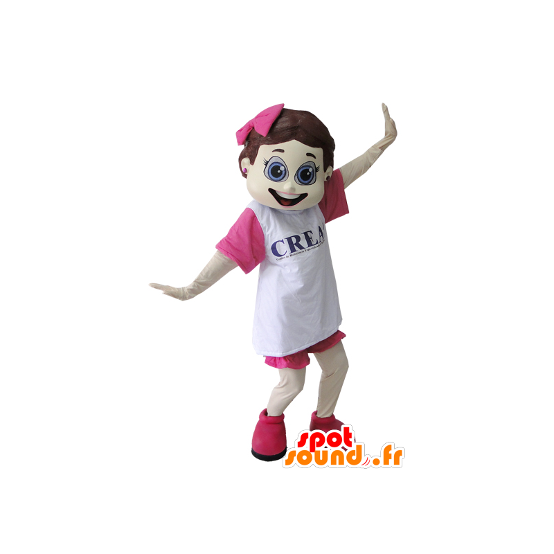 Coquette flicka maskot klädd i rosa och vitt - Spotsound maskot