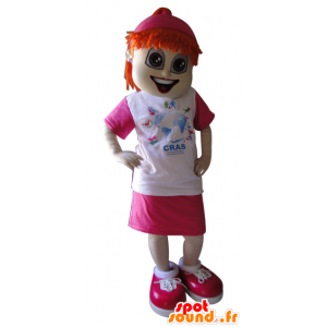 Mascote ruivo, vestida de rosa e branco - MASFR032214 - Mascotes Boys and Girls