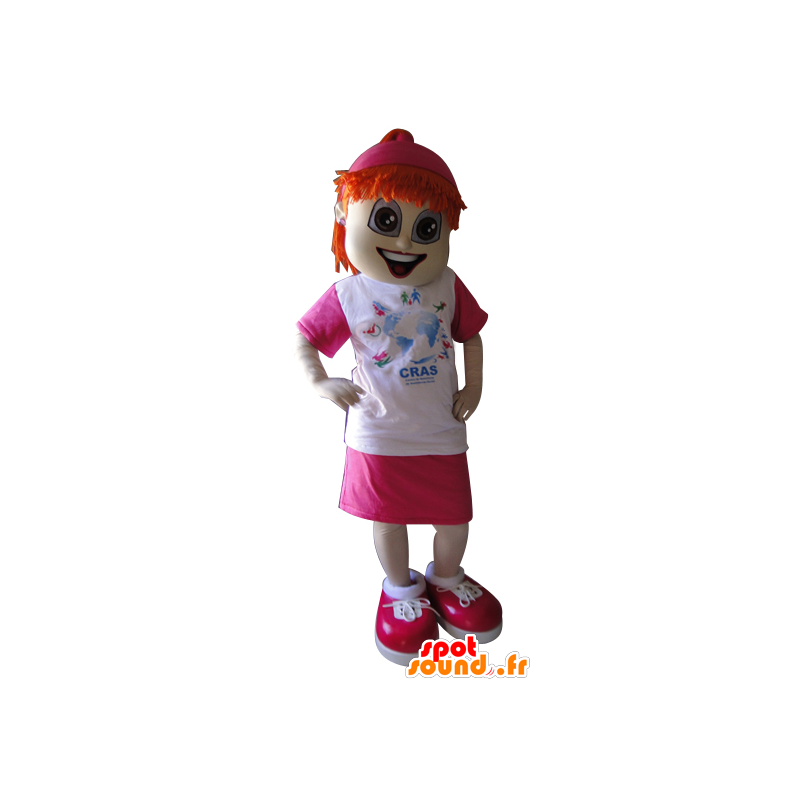 Mascote ruivo, vestida de rosa e branco - MASFR032214 - Mascotes Boys and Girls