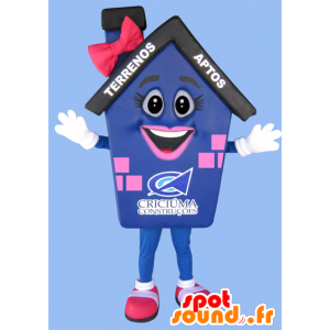 Μασκότ μπλε σπίτι, ροζ και μαύρο γίγαντα - MASFR032216 - μασκότ Σπίτι