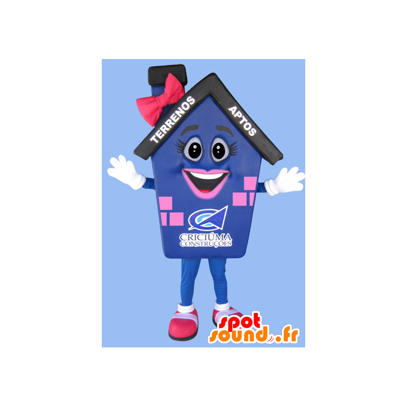 Mascot Pink House blu e gigante nero - MASFR032216 - Mascotte di casa