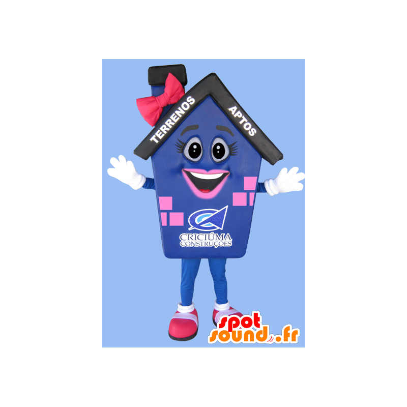Mascot blaues Haus rosa und schwarze Riese - MASFR032216 - Maskottchen nach Hause