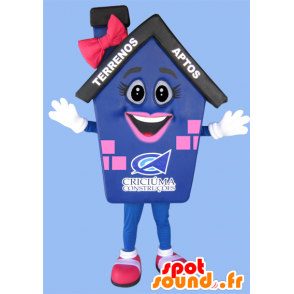 Mascot Pink House blu e gigante nero - MASFR032216 - Mascotte di casa