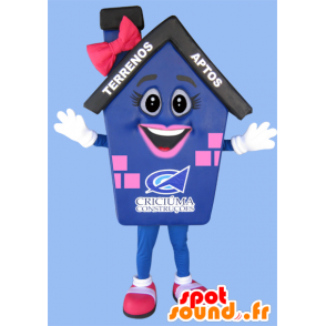 Mascot blauw huis, roze en zwarte reus - MASFR032216 - mascottes Huis