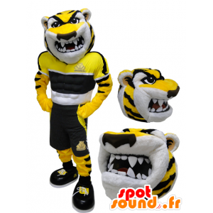 Yellow tiger mascot, black and white, fierce-looking - MASFR032217 - Tiger mascots