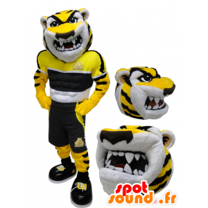 Keltainen tiikeri maskotti, mustavalkoinen, kovaa näköisiä - MASFR032217 - Tiger Maskotteja